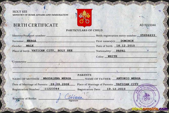 Holy See vital record birth certificate